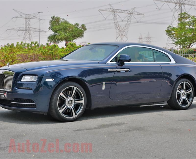 ROLLS ROYCE WRAITH, V12- 2016- BLUE- 60 000 KM- GCC, FULL OPTION WITH STAR ROOF