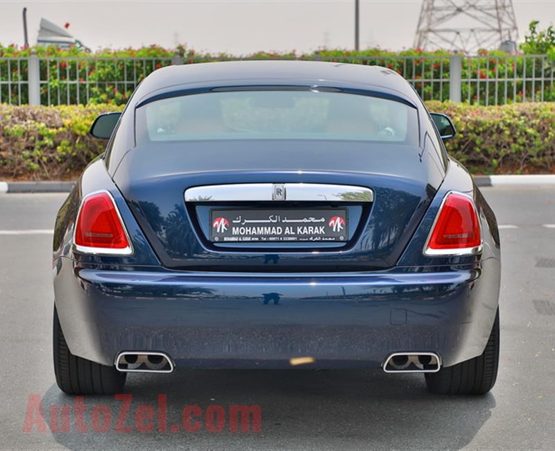 ROLLS ROYCE WRAITH, V12- 2016- BLUE- 60 000 KM- GCC, FULL OPTION WITH STAR ROOF