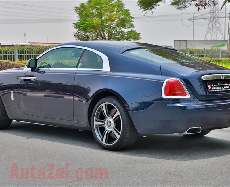 ROLLS ROYCE WRAITH, V12- 2016- BLUE- 60 000 KM- GCC, FULL OPTION WITH STAR ROOF