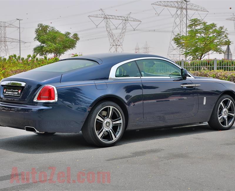 ROLLS ROYCE WRAITH, V12- 2016- BLUE- 60 000 KM- GCC, FULL OPTION WITH STAR ROOF