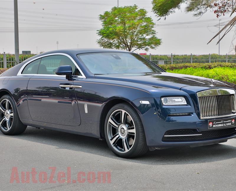 ROLLS ROYCE WRAITH, V12- 2016- BLUE- 60 000 KM- GCC, FULL OPTION WITH STAR ROOF