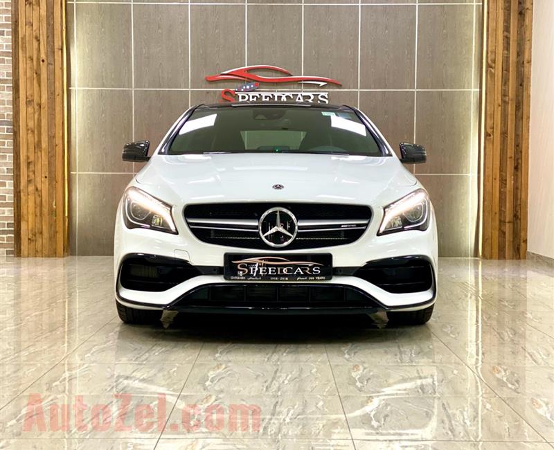 MERCEDES BENZ CLA 45 AMG / 2019 / WHITE / GCC /AED 249000/ MILEAGE 1700km ONLY/ SERVICE HISTORY/ FULL ACCESSORIES/ 