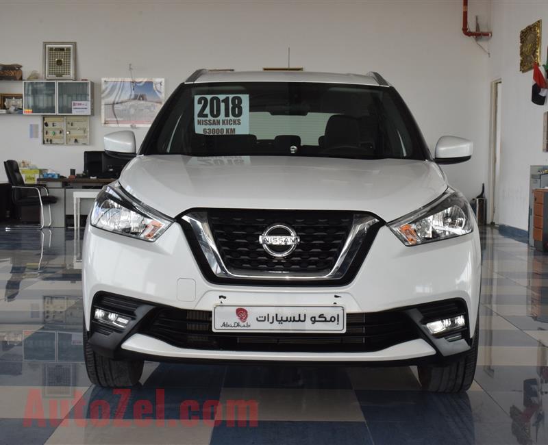 NISSAN KICKS- 2018- WHITE- 63 000 KM- GCC SPECS